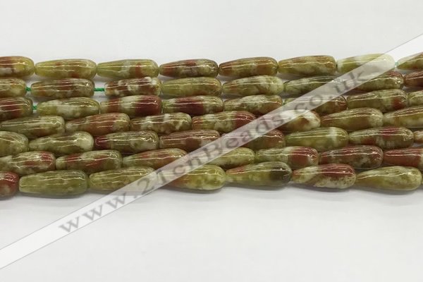 CTR152 15.5 inches 6*16mm teardrop green dragon serpentine jasper beads