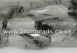 CTR155 15.5 inches 6*16mm faceted teardrop black rutilated quartz beads