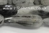 CTR156 15.5 inches 10*30mm faceted teardrop black rutilated quartz beads