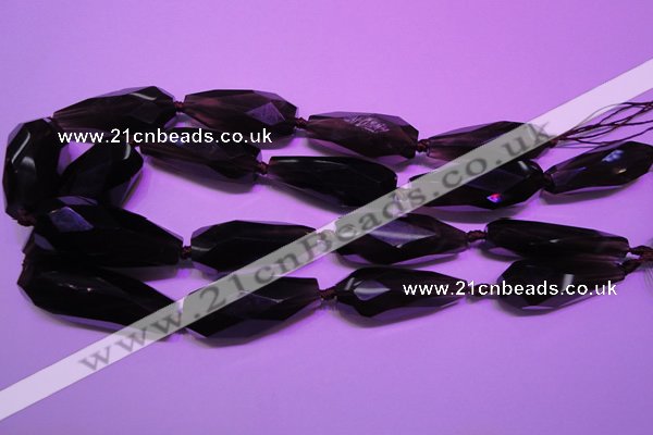 CTR206 15*34mm - 20*42mm faceted teardrop smoky quartz beads