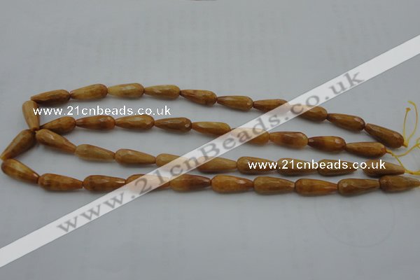 CTR21 15.5 inches 8*20mm faceted teardrop yellow jade beads