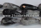 CTR302 15.5 inches 12*25mm faceted teardrop black rutilated quartz beads