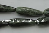 CTR35 15.5 inches 10*30mm faceted teardrop green hair stone beads