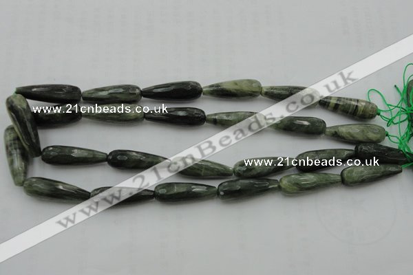 CTR35 15.5 inches 10*30mm faceted teardrop green hair stone beads