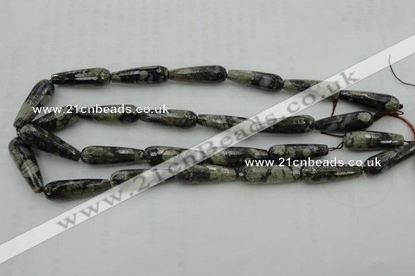 CTR37 15.5 inches 10*30mm faceted teardrop grey opal gemstone beads