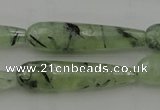 CTR43 15.5 inches 10*40mm faceted teardrop green rutilated quartz beads