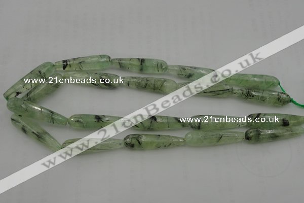 CTR43 15.5 inches 10*40mm faceted teardrop green rutilated quartz beads