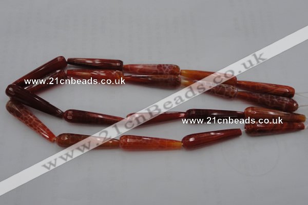 CTR46 15.5 inches 10*40mm faceted teardrop natural fire agate beads