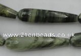 CTR49 15.5 inches 10*40mm faceted teardrop green hair stone beads