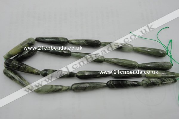 CTR49 15.5 inches 10*40mm faceted teardrop green hair stone beads