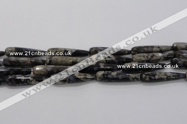 CTR60 15.5 inches 10*40mm faceted teardrop grey opal gemstone beads