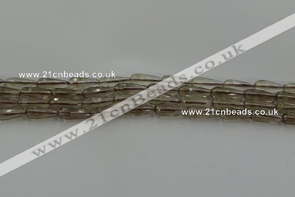 CTR85 15.5 inches 6*16mm faceted teardrop smoky quartz beads