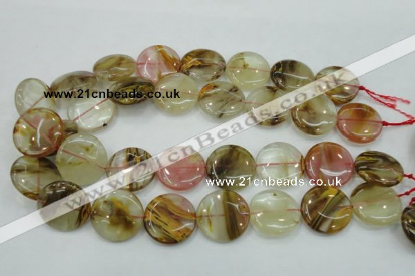 CTS50 15.5 inches 25mm flat round tigerskin glass beads wholesale