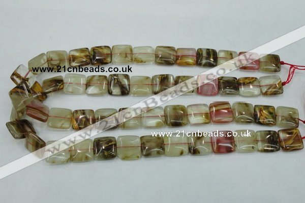 CTS52 15.5 inches 15*15mm square tigerskin glass beads wholesale