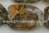 CTS54 30*40mm faceted & twisted rectangle tigerskin glass beads