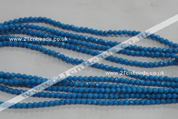 CTU1630 15.5 inches 4mm faceted round synthetic turquoise beads