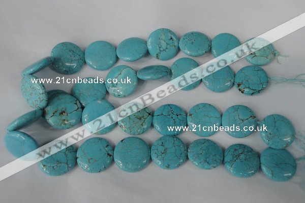 CTU1888 15.5 inches 25mm flat round imitation turquoise beads