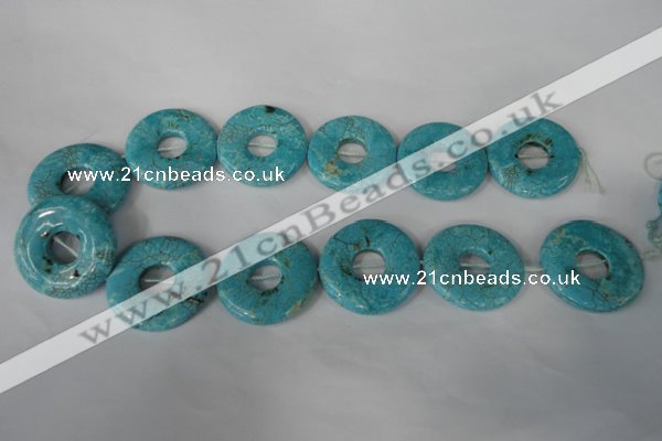 CTU1930 15.5 inches 35mm donut imitation turquoise beads