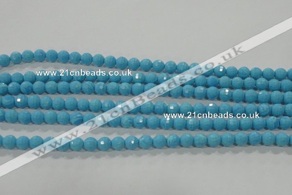 CTU2590 15.5 inches 4mm faceted round synthetic turquoise beads