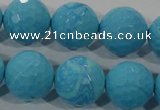 CTU2596 15.5 inches 16mm faceted round synthetic turquoise beads