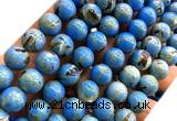 CTU3150 15 inches 12mm round gold vein howlite turquoise beads