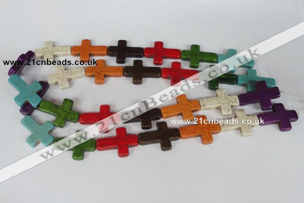 CTU733 15.5 inches 22*30mm cross dyed turquoise beads wholesale