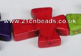 CTU734 15.5 inches 30*36mm cross dyed turquoise beads wholesale