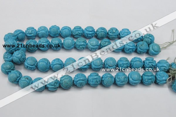 CTU883 15.5 inches 15mm carved round dyed turquoise beads