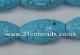 CTU885 15.5 inches 15*30mm carved rice dyed turquoise beads