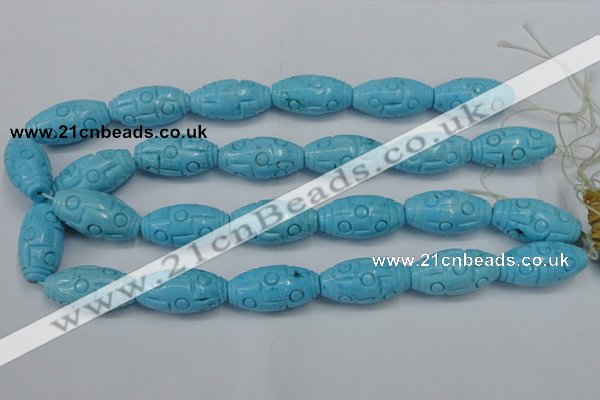 CTU885 15.5 inches 15*30mm carved rice dyed turquoise beads