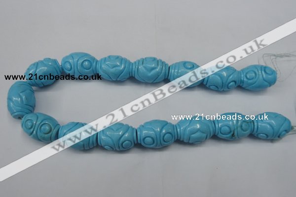 CTU886 15.5 inches 20*26mm carved rice dyed turquoise beads