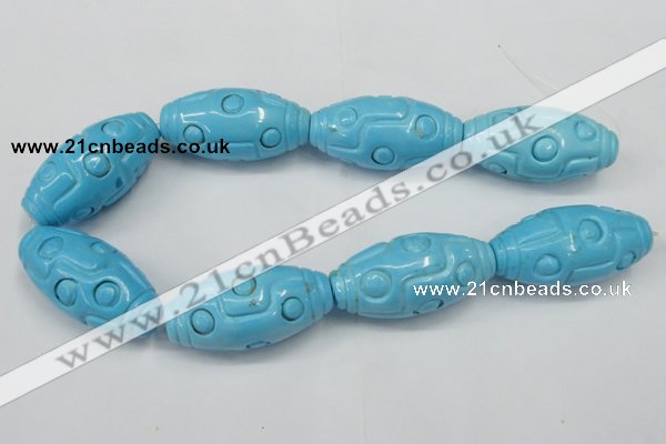 CTU887 15.5 inches 25*50mm carved rice dyed turquoise beads