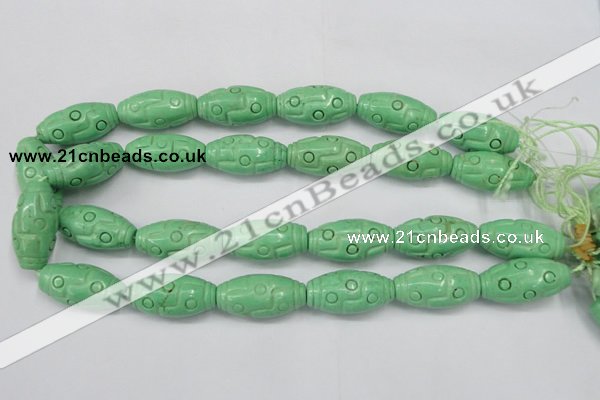 CTU888 15.5 inches 15*30mm carved rice dyed turquoise beads