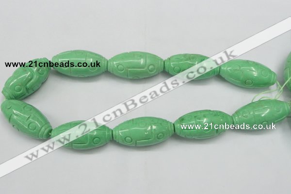 CTU889 15.5 inches 20*40mm carved rice dyed turquoise beads