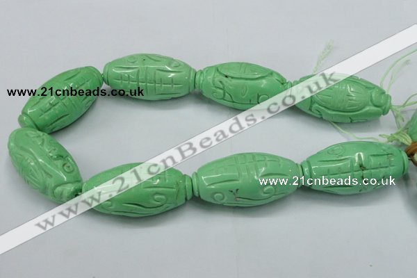 CTU890 15.5 inches 25*50mm carved rice dyed turquoise beads