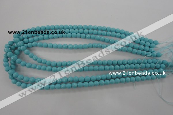 CTU910 15.5 inches 4mm faceted round synthetic turquoise beads