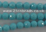 CTU912 15.5 inches 8mm faceted round synthetic turquoise beads