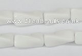 CTW127 15.5 inches 9*20mm twisted trihedron white agate beads