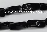 CTW141 15.5 inches 9*20mm twisted trihedron black agate beads