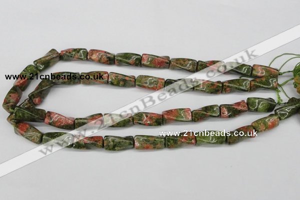 CTW142 15.5 inches 9*20mm twisted trihedron unakite gemstone beads