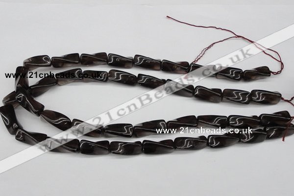 CTW145 15.5 inches 9*20mm twisted trihedron smoky quartz beads