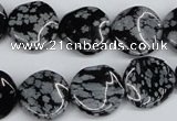 CTW15 15.5 inches 16mm twisted coin snowflake obsidian beads