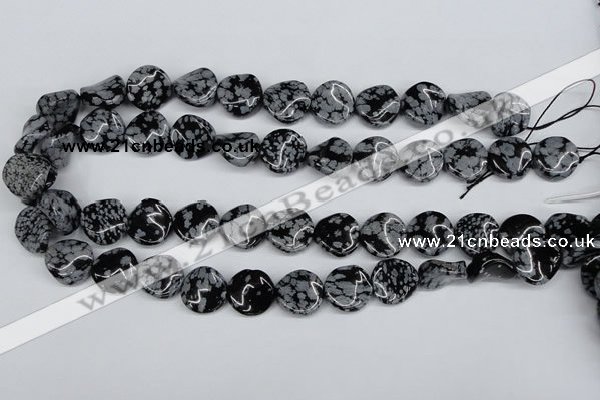 CTW15 15.5 inches 16mm twisted coin snowflake obsidian beads