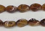 CTW156 15.5 inches 8*15mm twisted rice yellow tiger eye beads