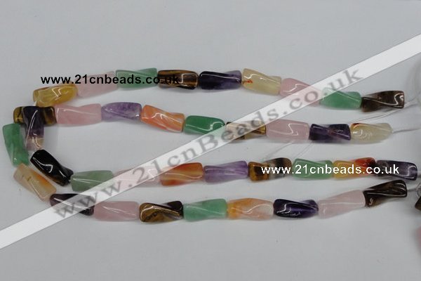 CTW163 15.5 inches 10*20mm twisted trihedron mixed gemstone beads