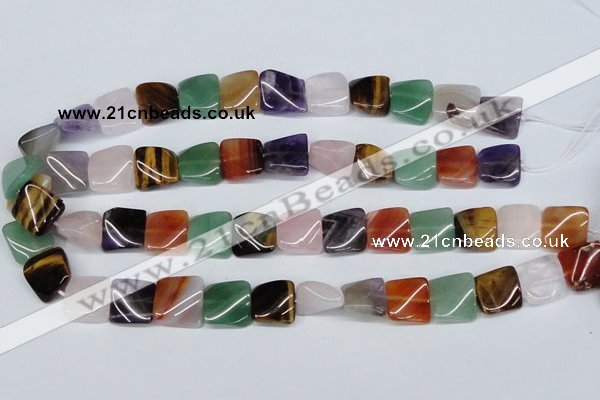 CTW164 15.5 inches 15*15mm twisted square mixed gemstone beads