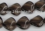 CTW28 15.5 inches 16mm twisted coin smoky quartz beads wholesale