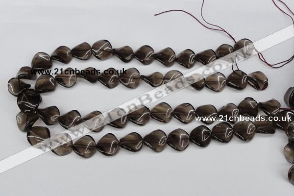 CTW28 15.5 inches 16mm twisted coin smoky quartz beads wholesale