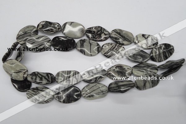 CTW305 15.5 inches 20*30mm wavy oval black water jasper beads