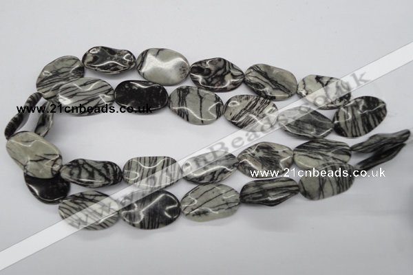 CTW305 15.5 inches 20*30mm wavy oval black water jasper beads